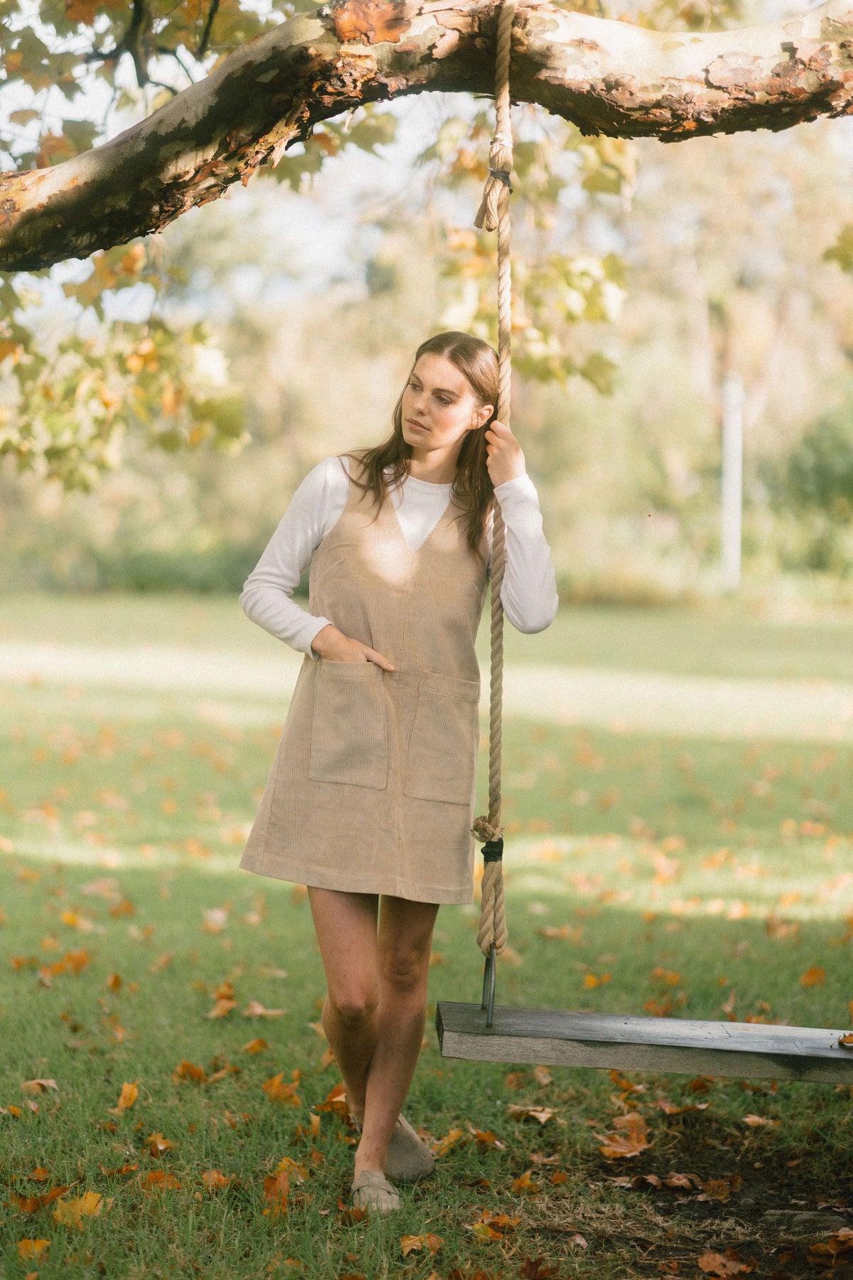 Elouise Mini Dress - Beige Corduroy - Size M