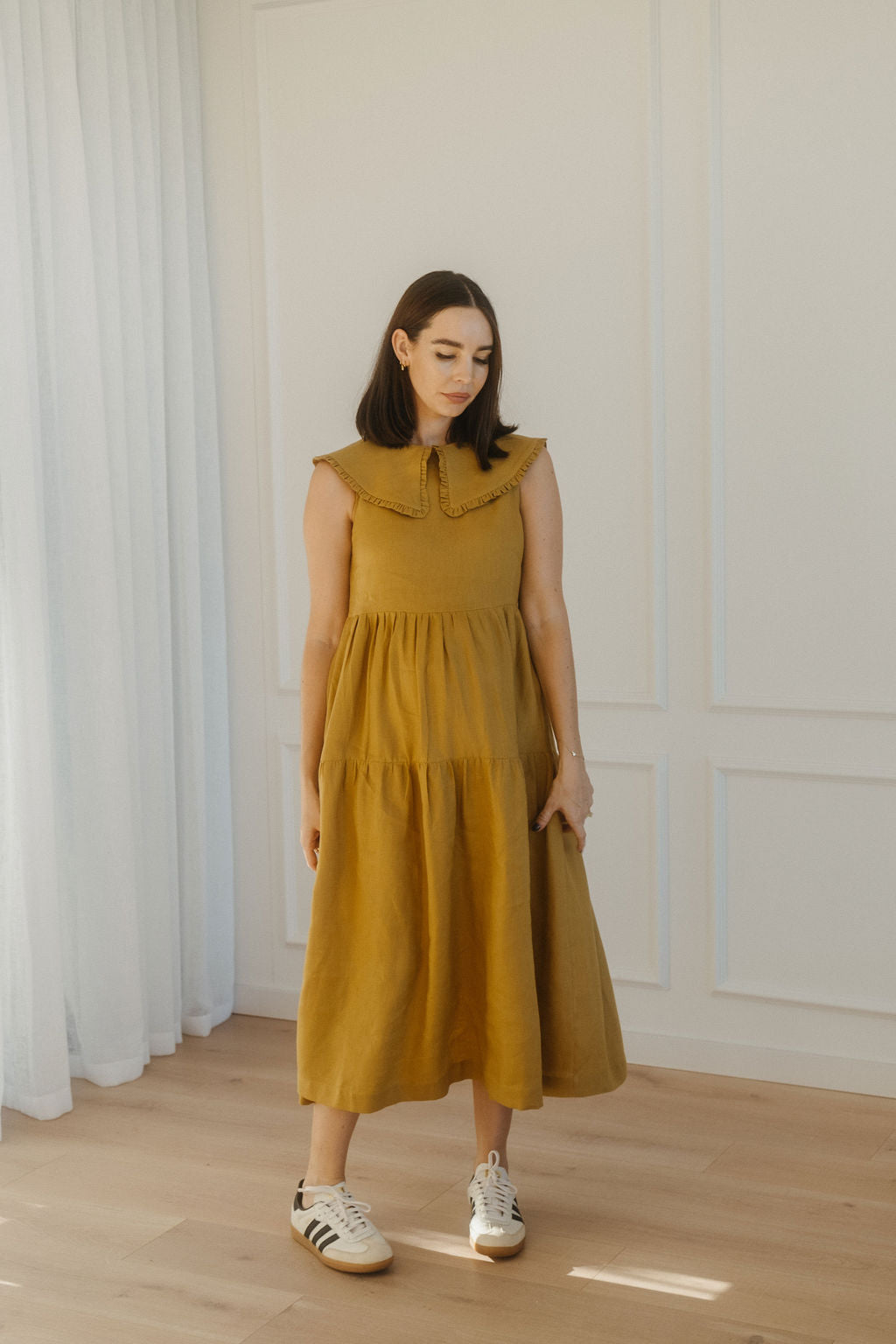 Collared V Neck Tiered Dress main image 1