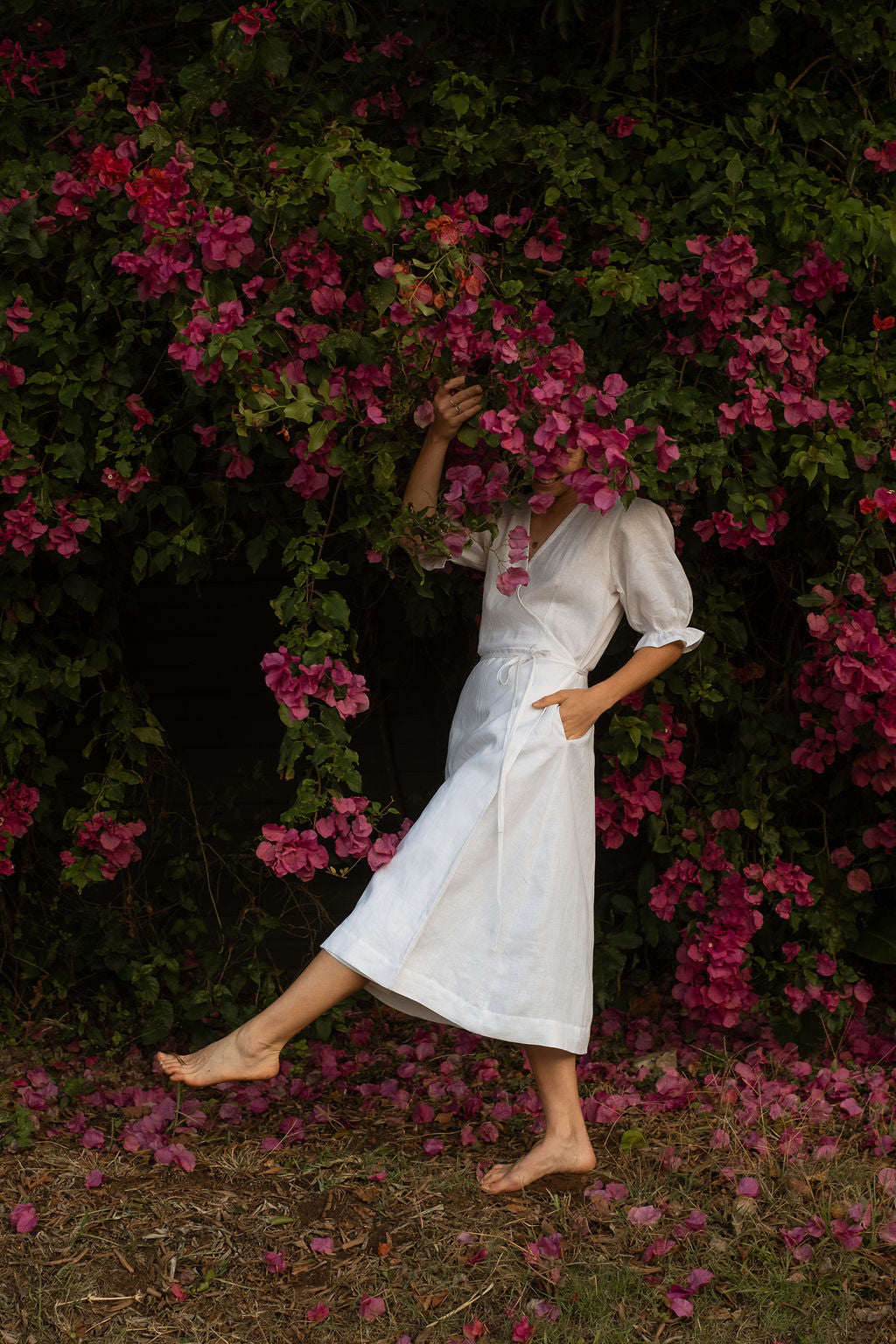 chinese dress ladies Maxi linen dress AGRA in White main image 1