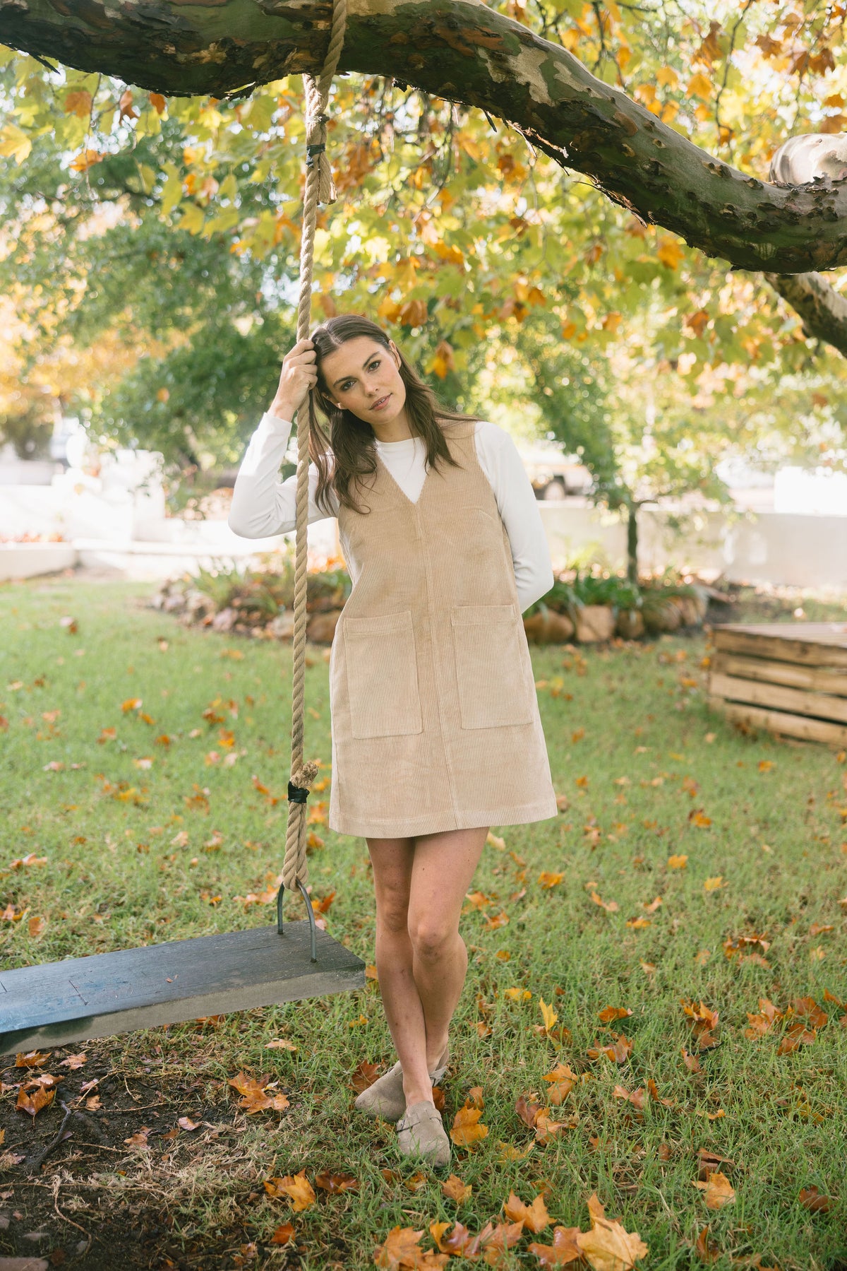 Elouise Mini Dress - Beige Corduroy - Size M