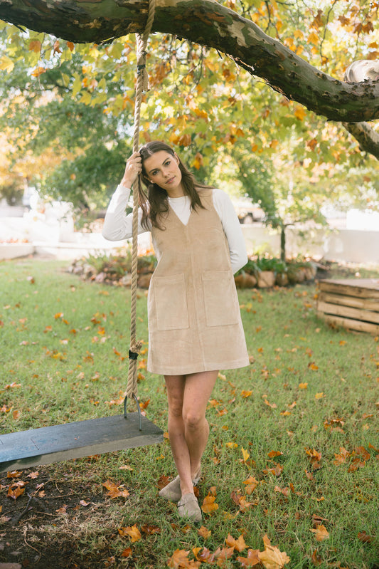 Elouise Mini Dress - Beige Corduroy - Size M
