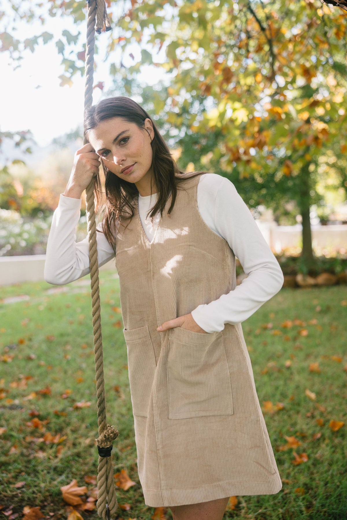 Elouise Mini Dress - Beige Corduroy - Size M