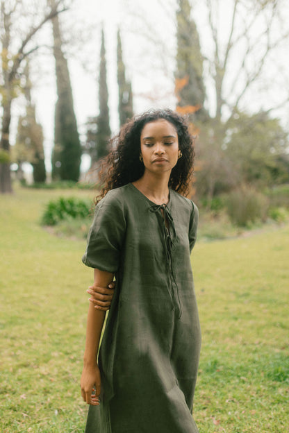 Grace Tie Front Dress - Linen