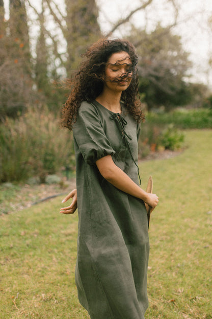 Grace Tie Front Dress - Linen