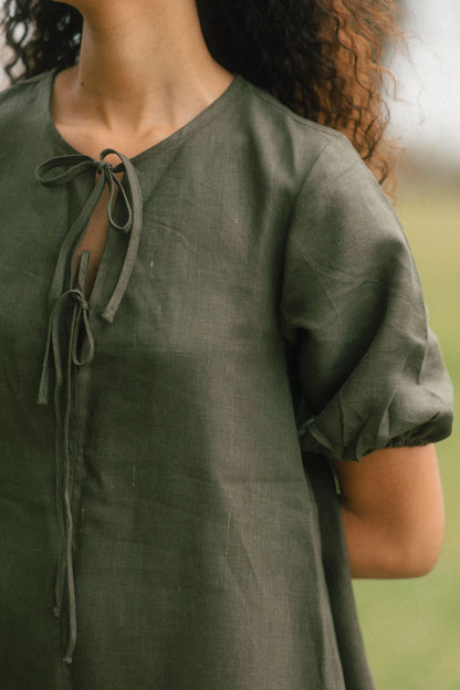 Grace Tie Front Dress - Linen