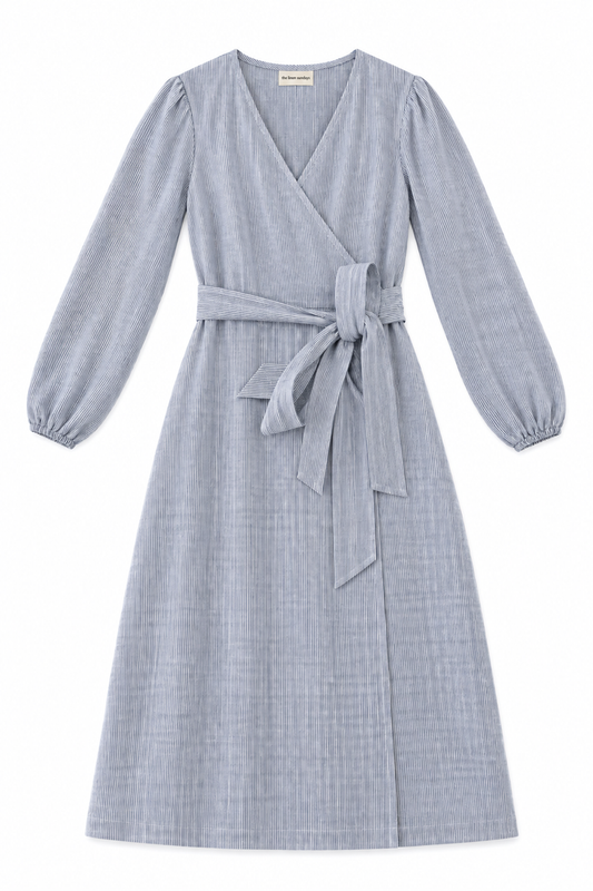 Flora Maxi Wrap Dress - Navy Stripe - Size Small