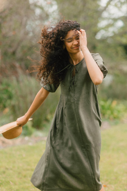 Grace Tie Front Dress - Linen