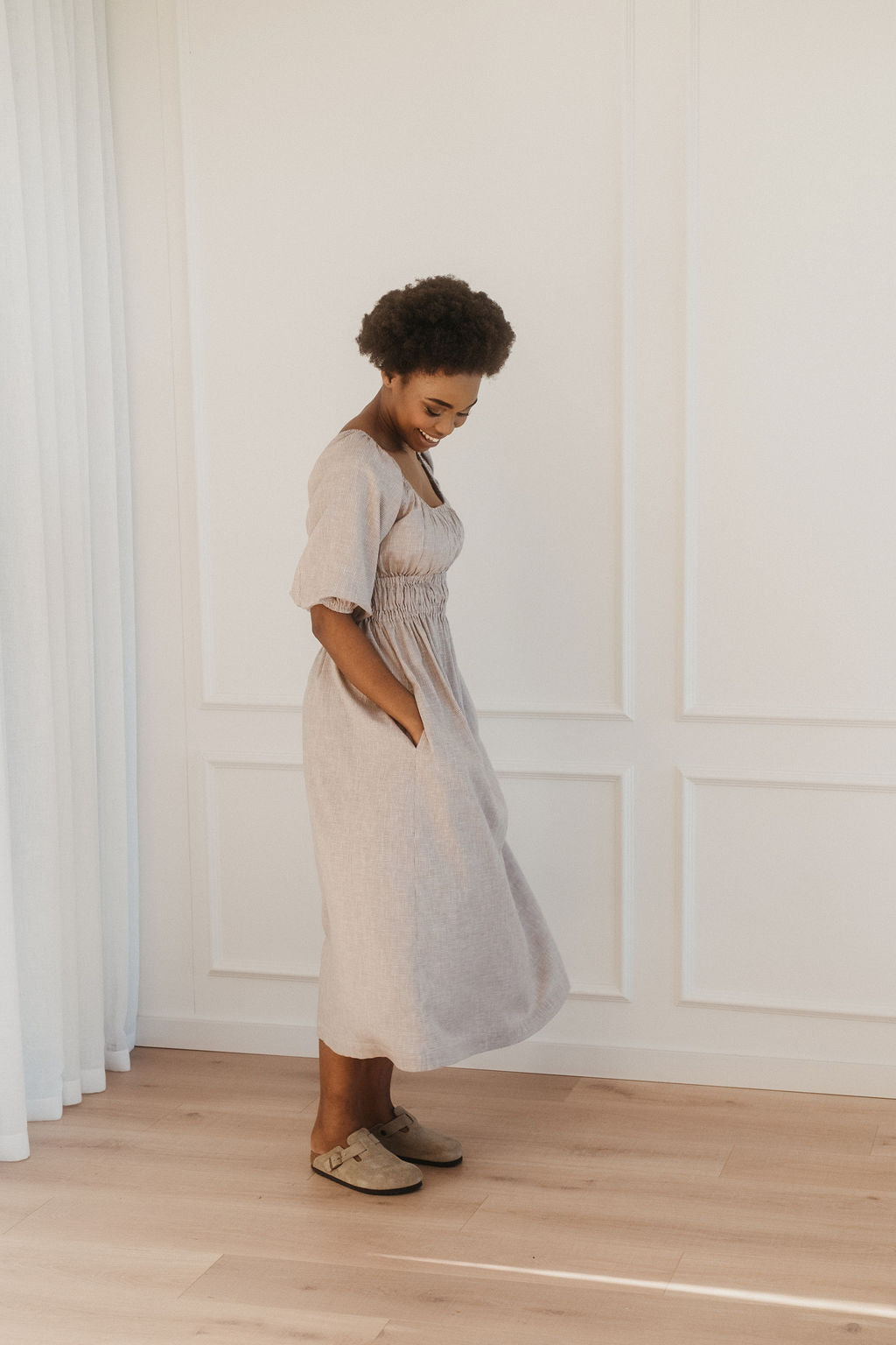 Isla Shirred Midi Dress