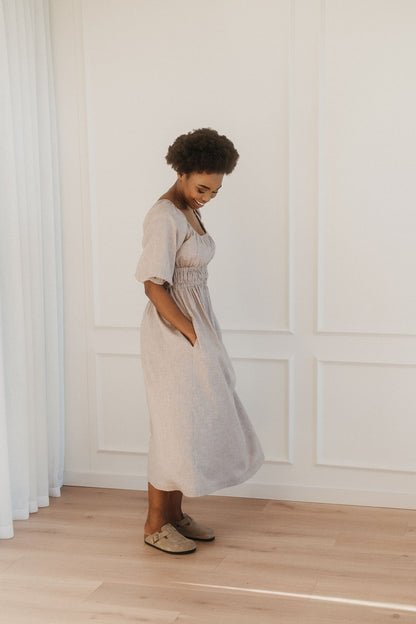 Isla Shirred Midi Dress