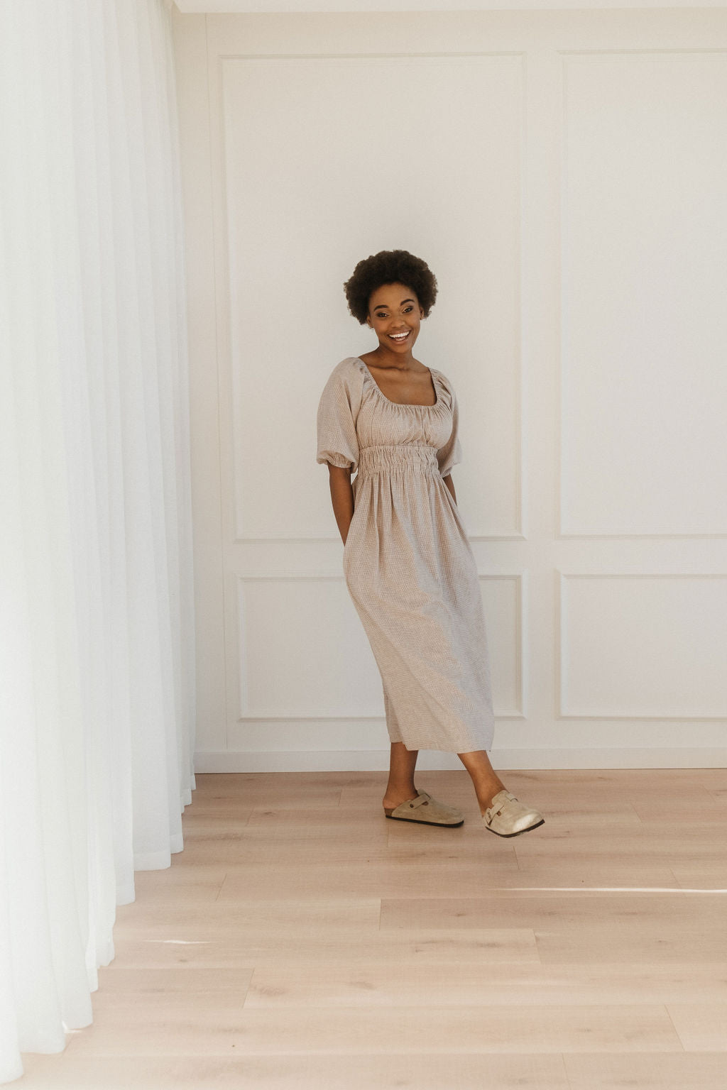Isla Shirred Midi Dress
