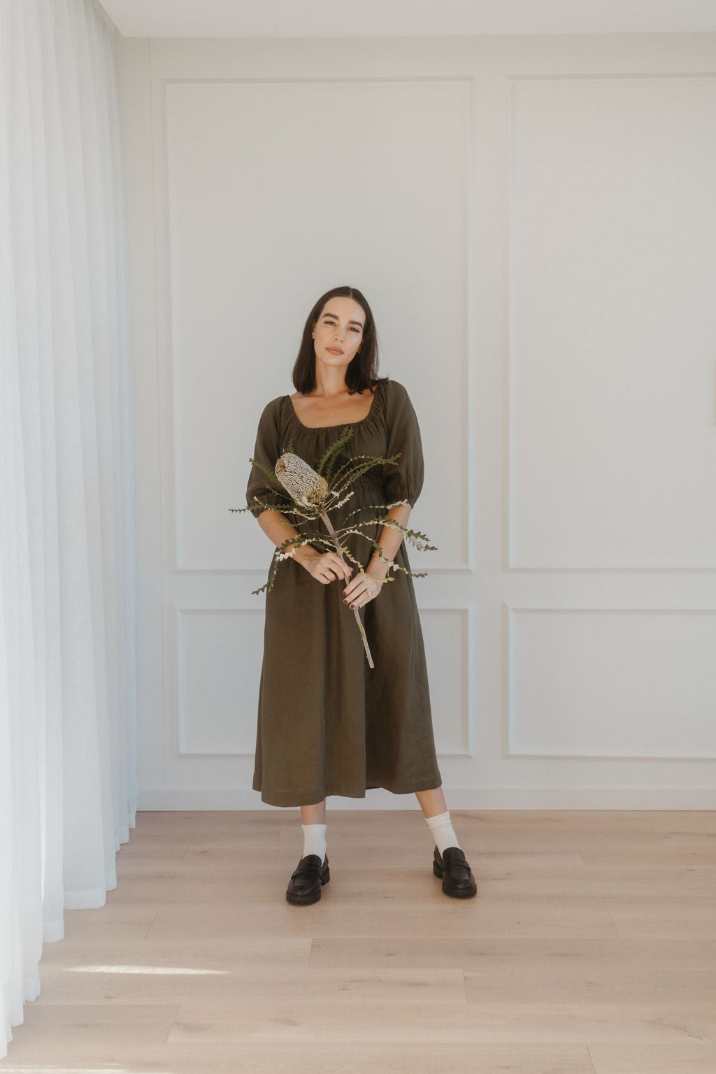 Isla Shirred Midi Dress