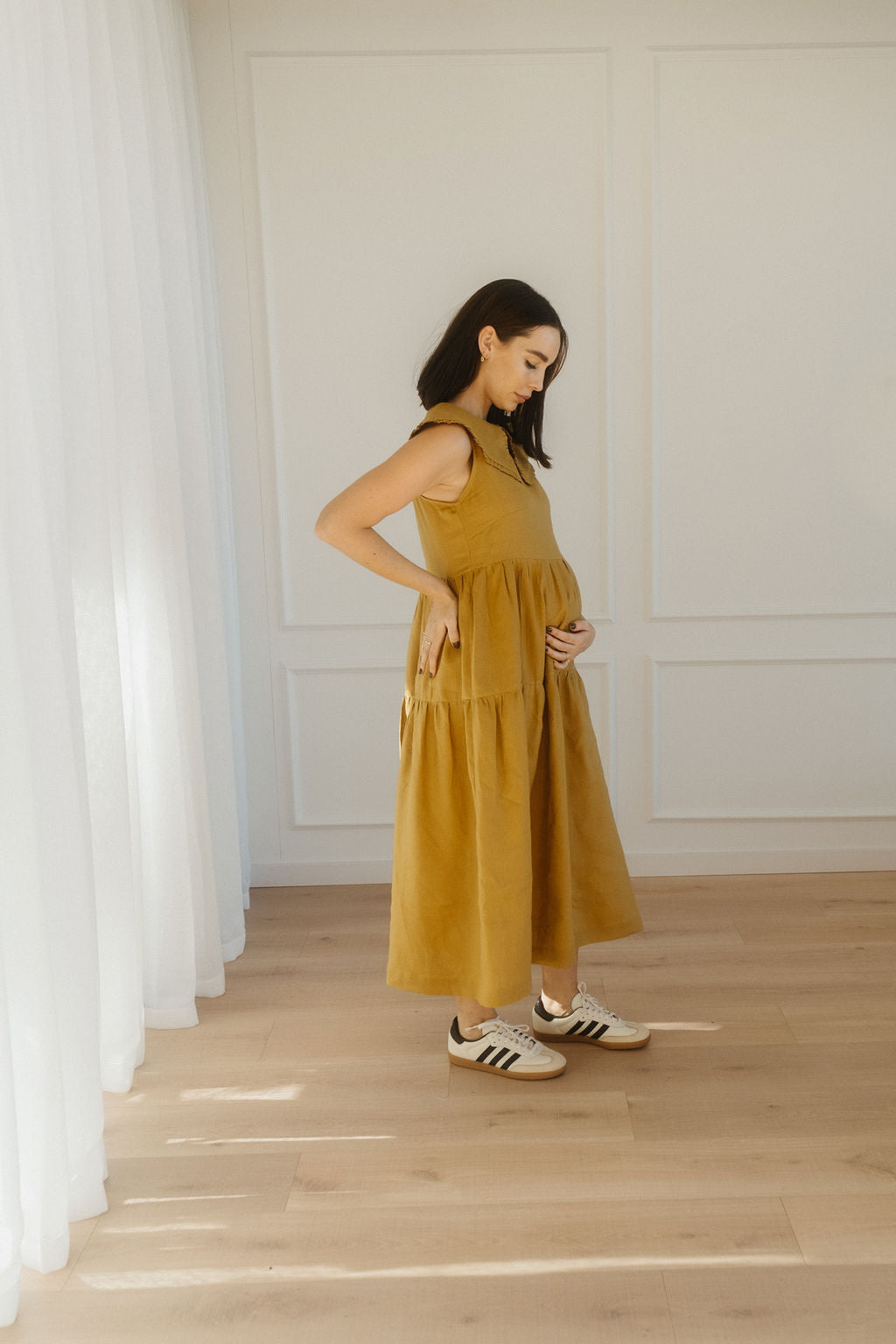 Harper Collared Tiered Dress - with side seam zips for breastfeeding