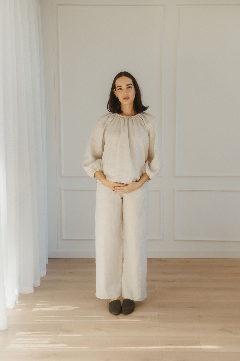 Nina Full Length, High-Rise Linen Pants