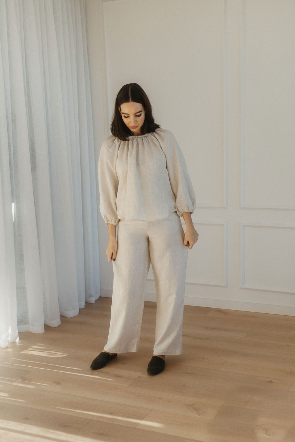Nina Full Length, High-Rise Linen Pants