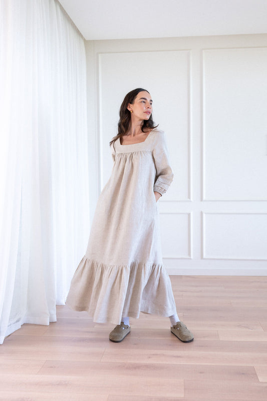 Blythe Maxi Dress - Natural Linen - Size Small