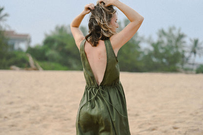 Hannah Low V-back dress - Linen
