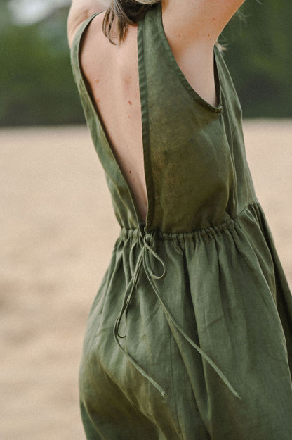 Hannah Low V-back dress - Linen