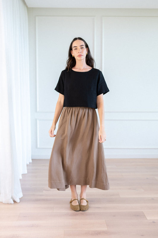 Mabel Crop Boxy Tee - Linen Blend