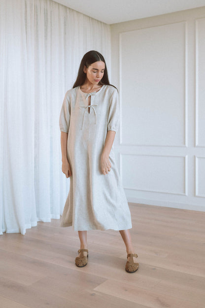 Grace Tie Front Dress - Linen