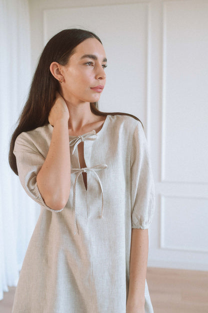 Grace Tie Front Dress - Linen