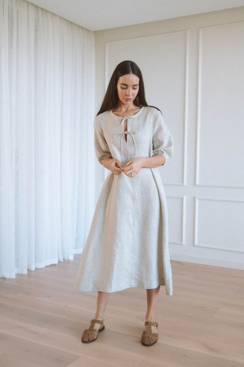 Grace Tie Front Dress - Linen