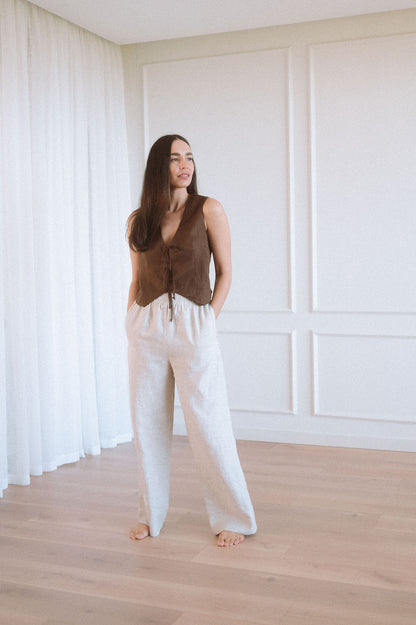 Nina Full Length, High-Rise Linen Pants