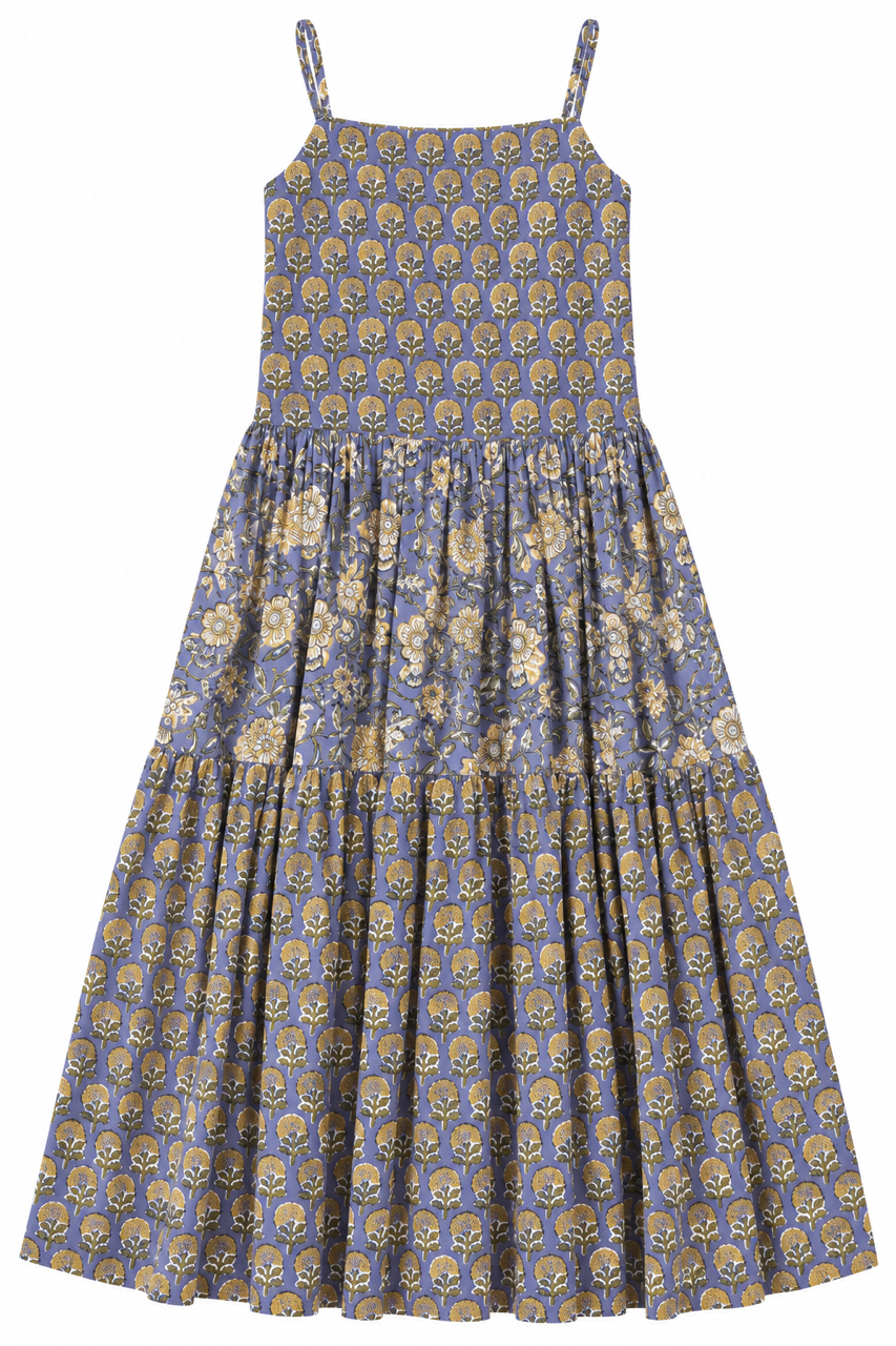 Tallulah Drop Waist Tiered Dress - Indian Block Print Cotton