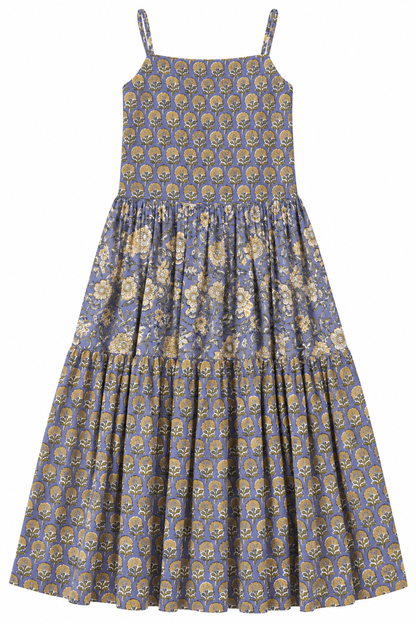 Tallulah Drop Waist Tiered Dress - Indian Block Print Cotton