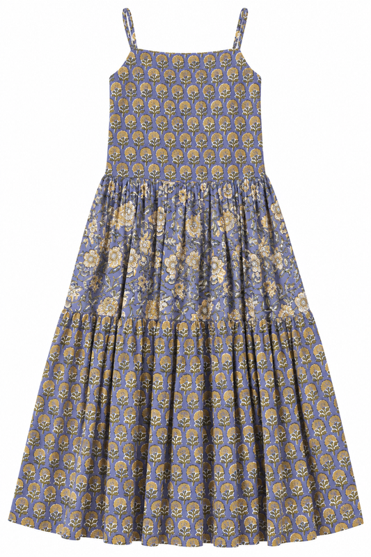 Tallulah Drop Waist Tiered Dress - Indian Block Print Cotton