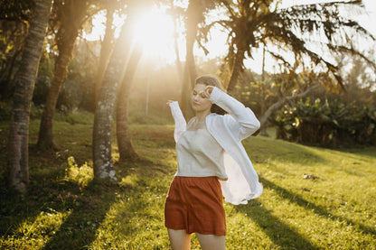 Iris Shorts Plain - Cinnamon Linen - Size XXL