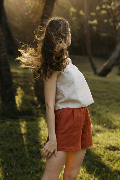Iris Shorts Plain - Cinnamon Linen - Size XXL